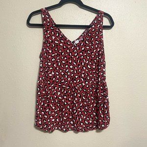 Old Navy Red Black V Neck Leopard Print Pullover Sleeveless Top Size Small